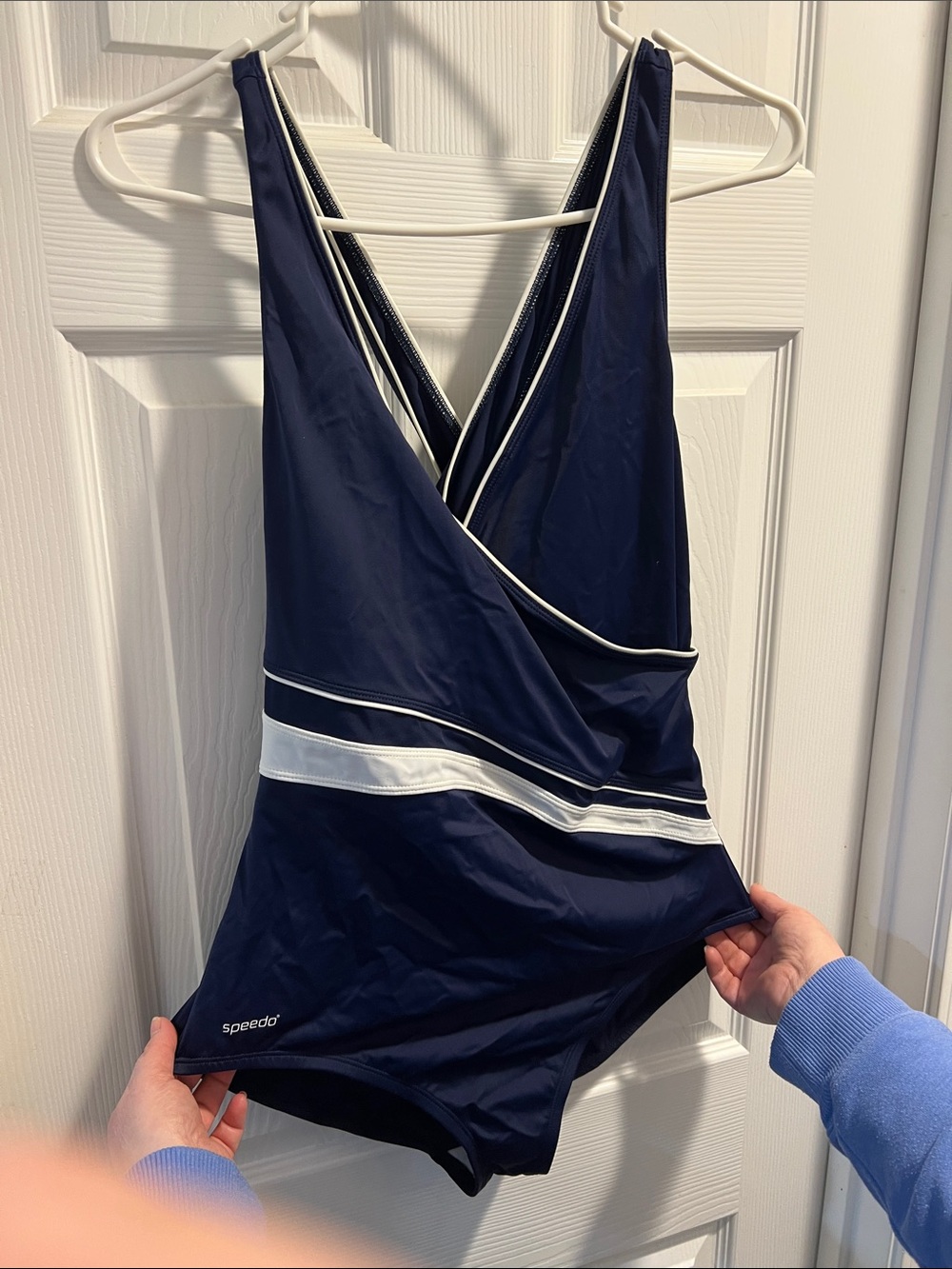 Speedo Navy Blue One-Piece Swimsuit with White Trim